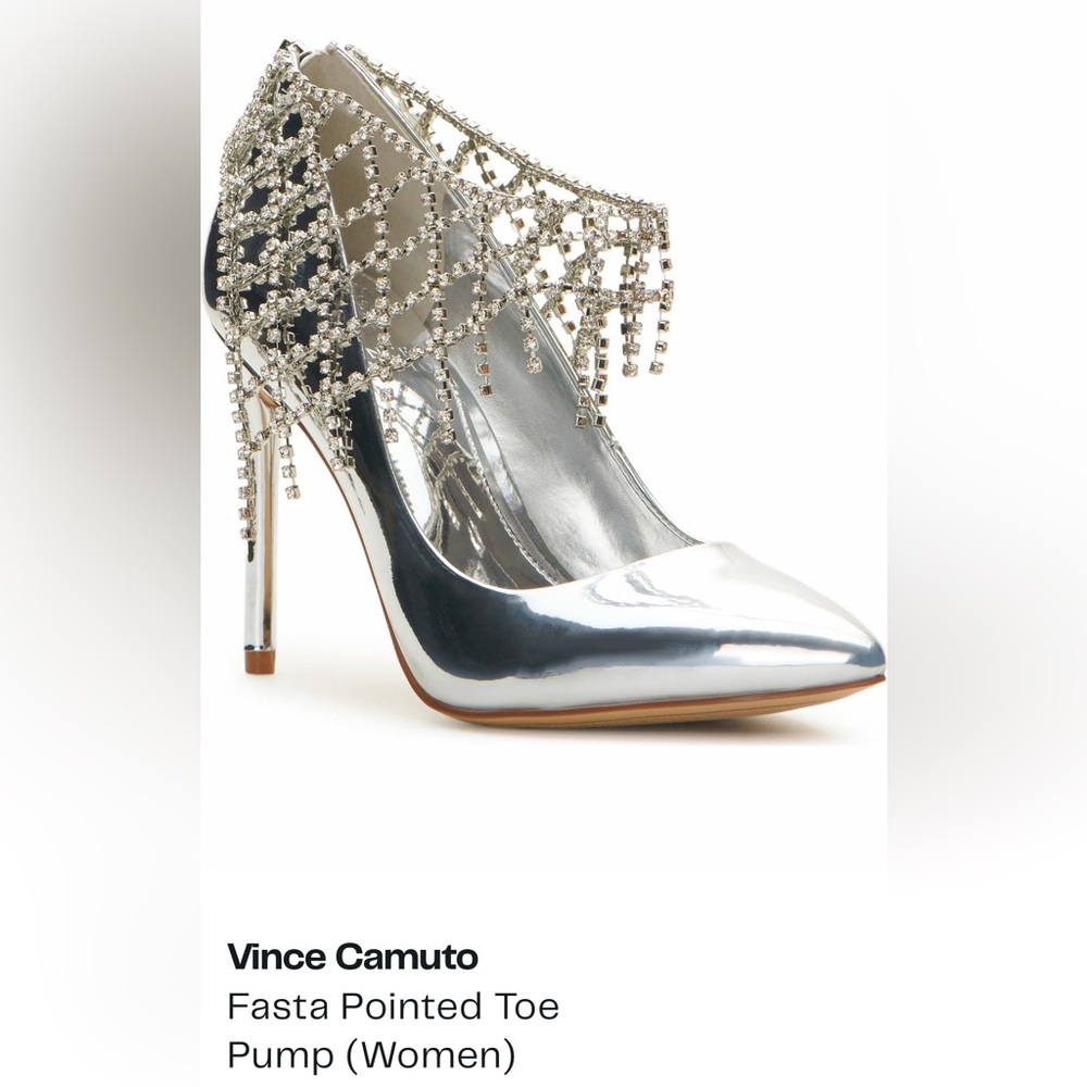 Vince Camuto Fastas Crystals Dress Silver Pump Mesh 4 inch Heel Stilettos NWOT 8